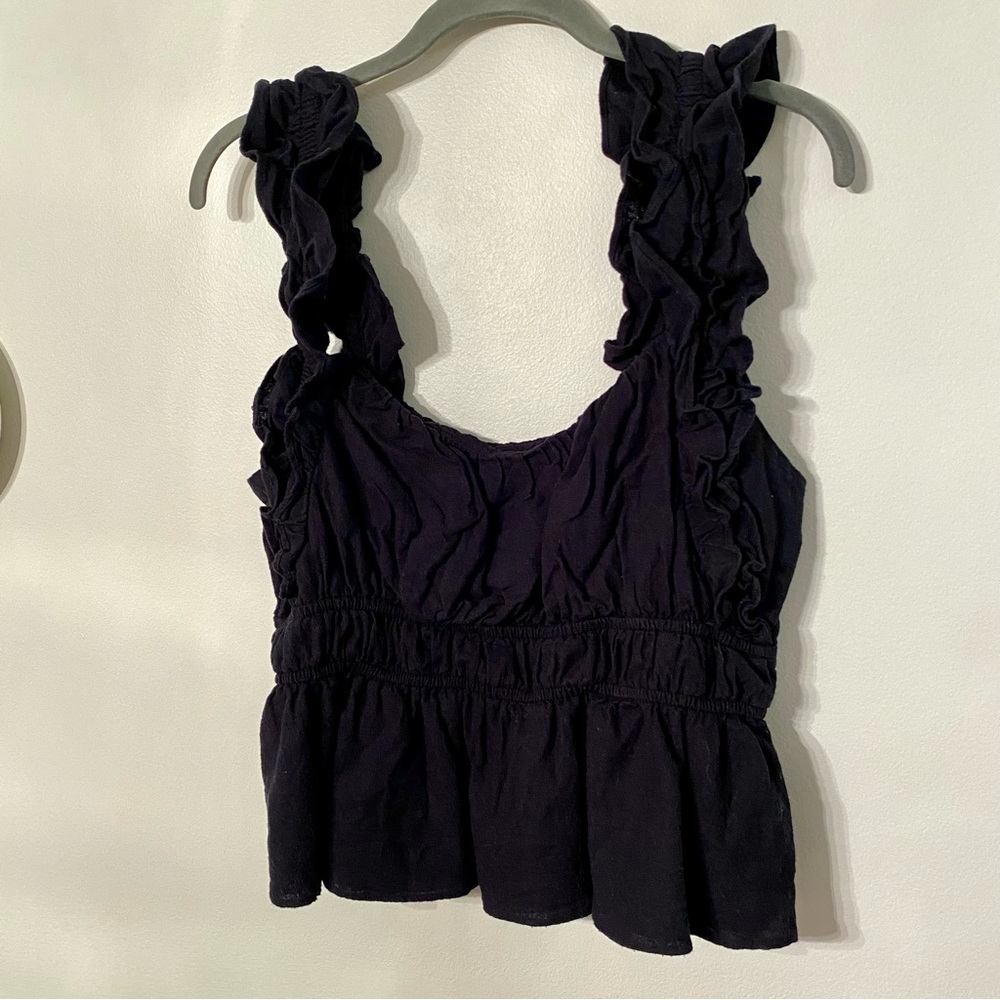 Abercrombie & Fitch Black Ruffle Sleeve Tank Top Blouse